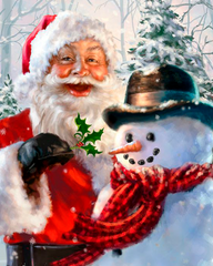 Happy Santa And Snowman
